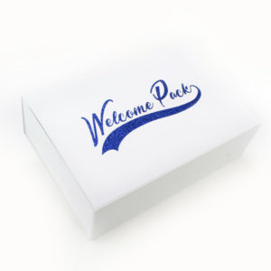 Personalisation boite welcome pack paillette bleu